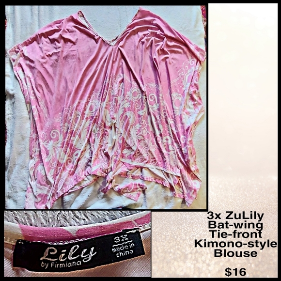 3X ZuLily Batwing Tie-Front Kimono-style Tee - Picture 2 of 2